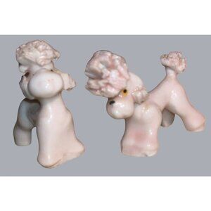 Small Pink Poodle Figurines set of two Puppy Dogs Vintage